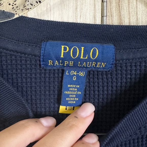 Polo Ralph Lauren Boys Long Sleeve Waffle Knit Crew Neck Shirt Blue 14 - 16 - Picture 5 of 9